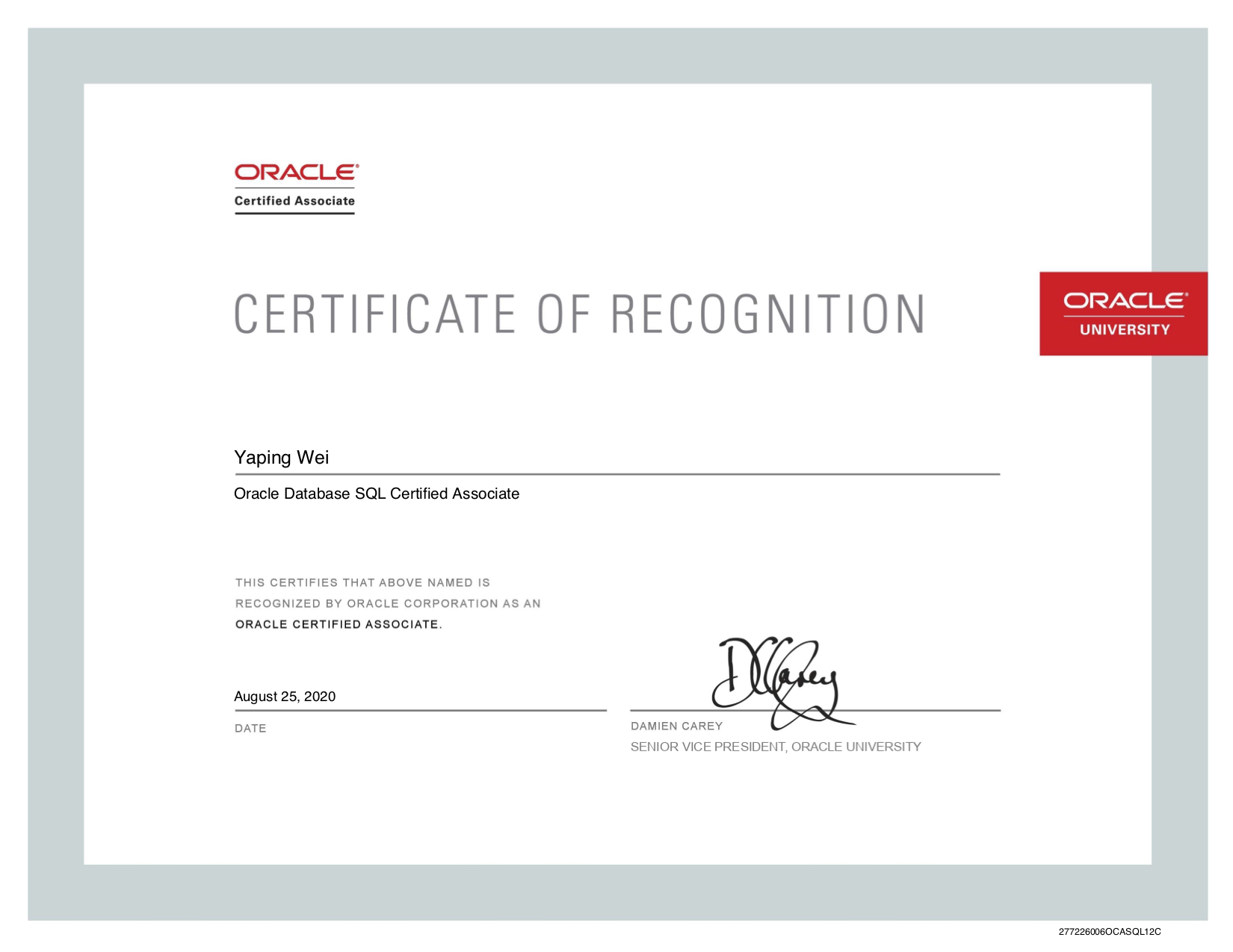 Oracle SQL Associate